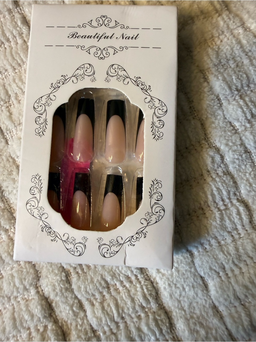 Black French Press-On Nails - Nude Base